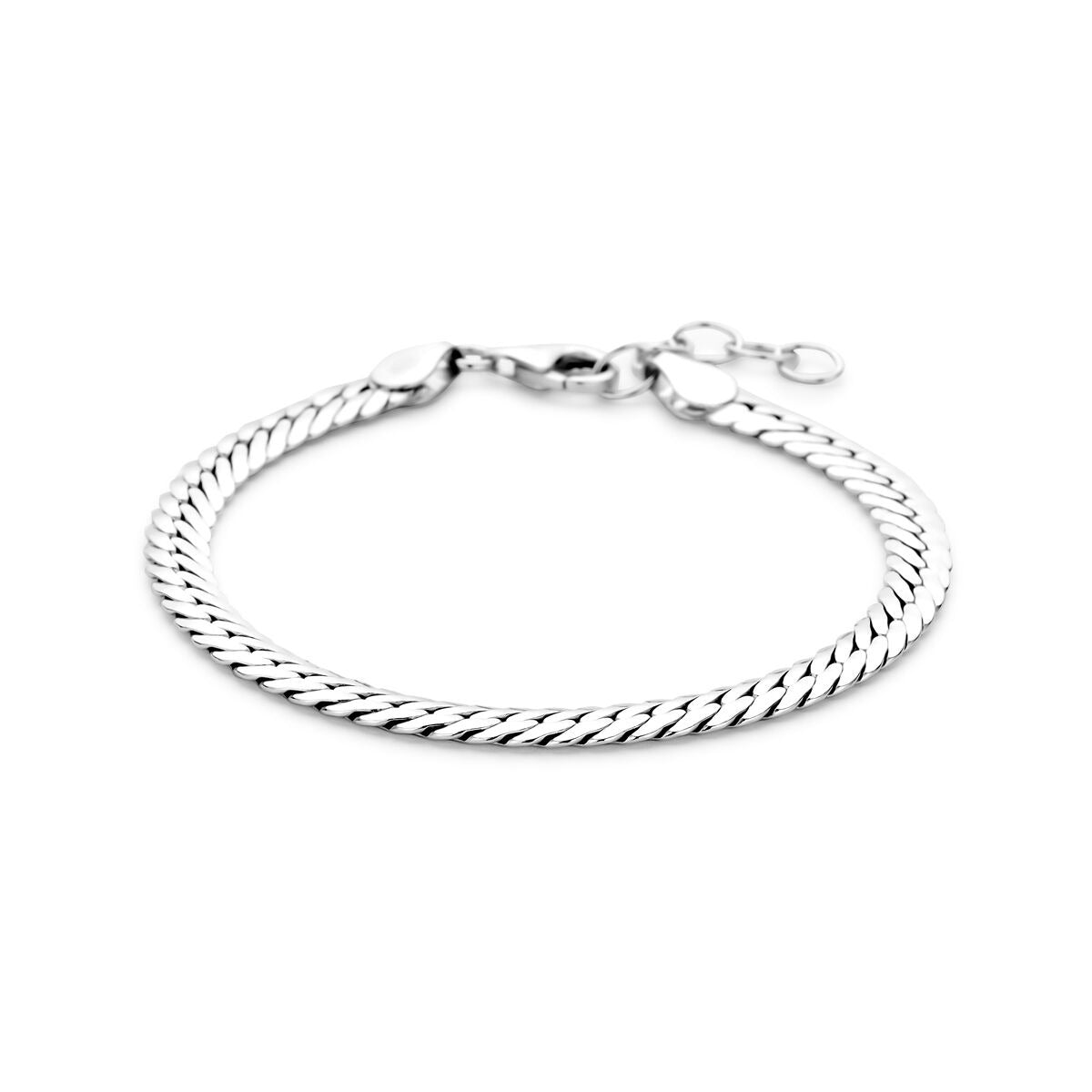 Pulsera de plata 925 rodiada con eslabones gourmette, longitud ajustable de 17 a 20 cm.