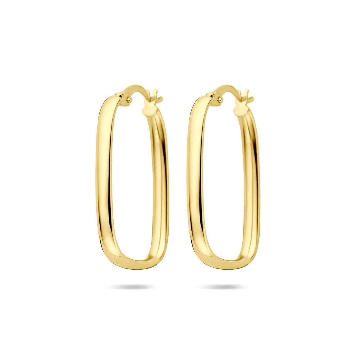 Aros de oro amarillo de 14 quilates con forma ovalada y acabado pulido.