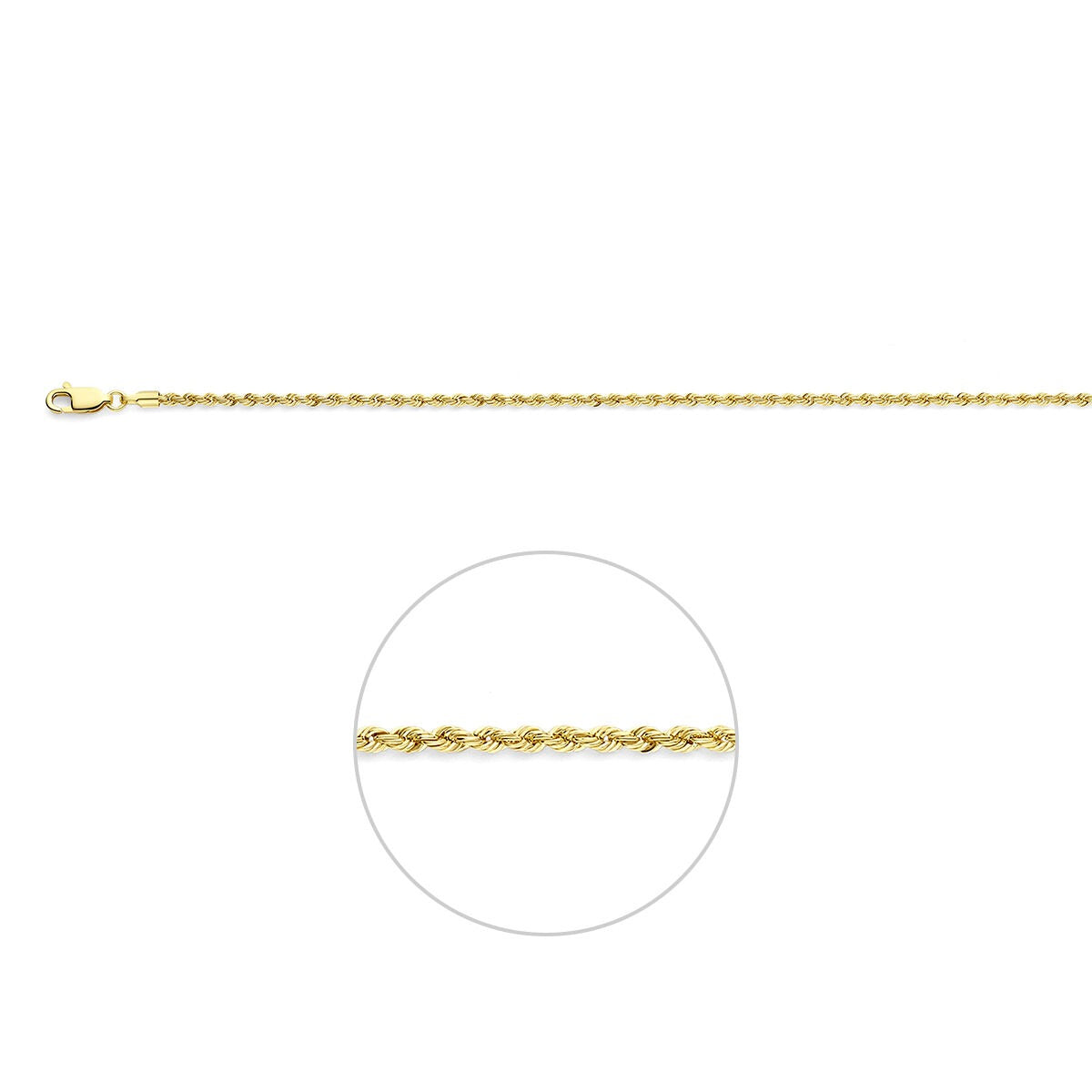 Collar de dama en oro amarillo de 9 quilates con eslabones de cordón de 2 mm de ancho.