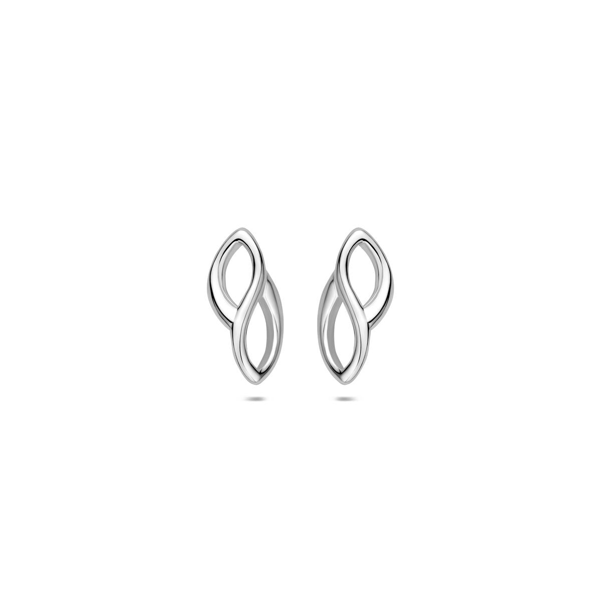 Pendientes de plata 925 rodiada con forma de infinito y diseño entrelazado.