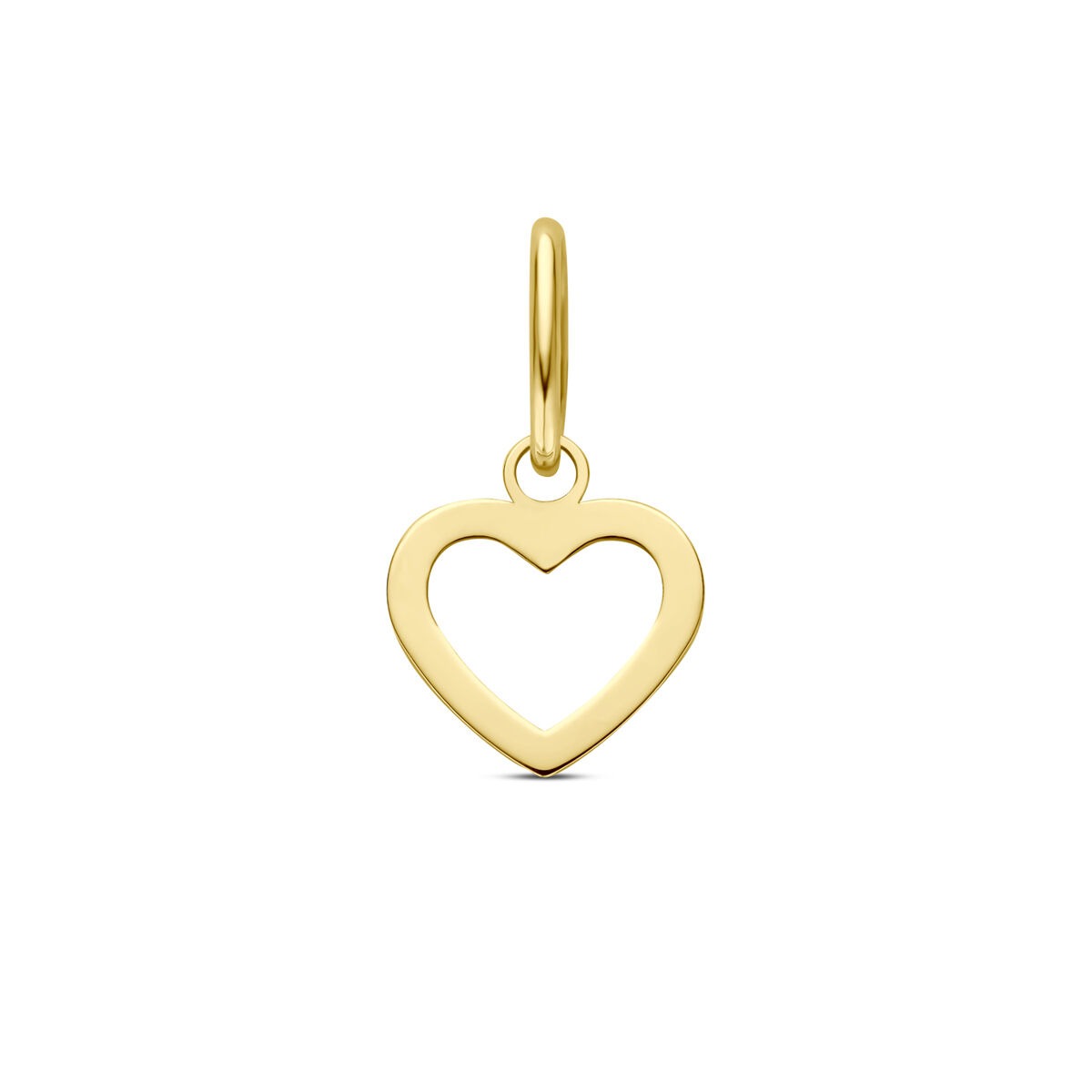 Colgante de corazón en oro amarillo de 14 quilates con un diseño hueco.