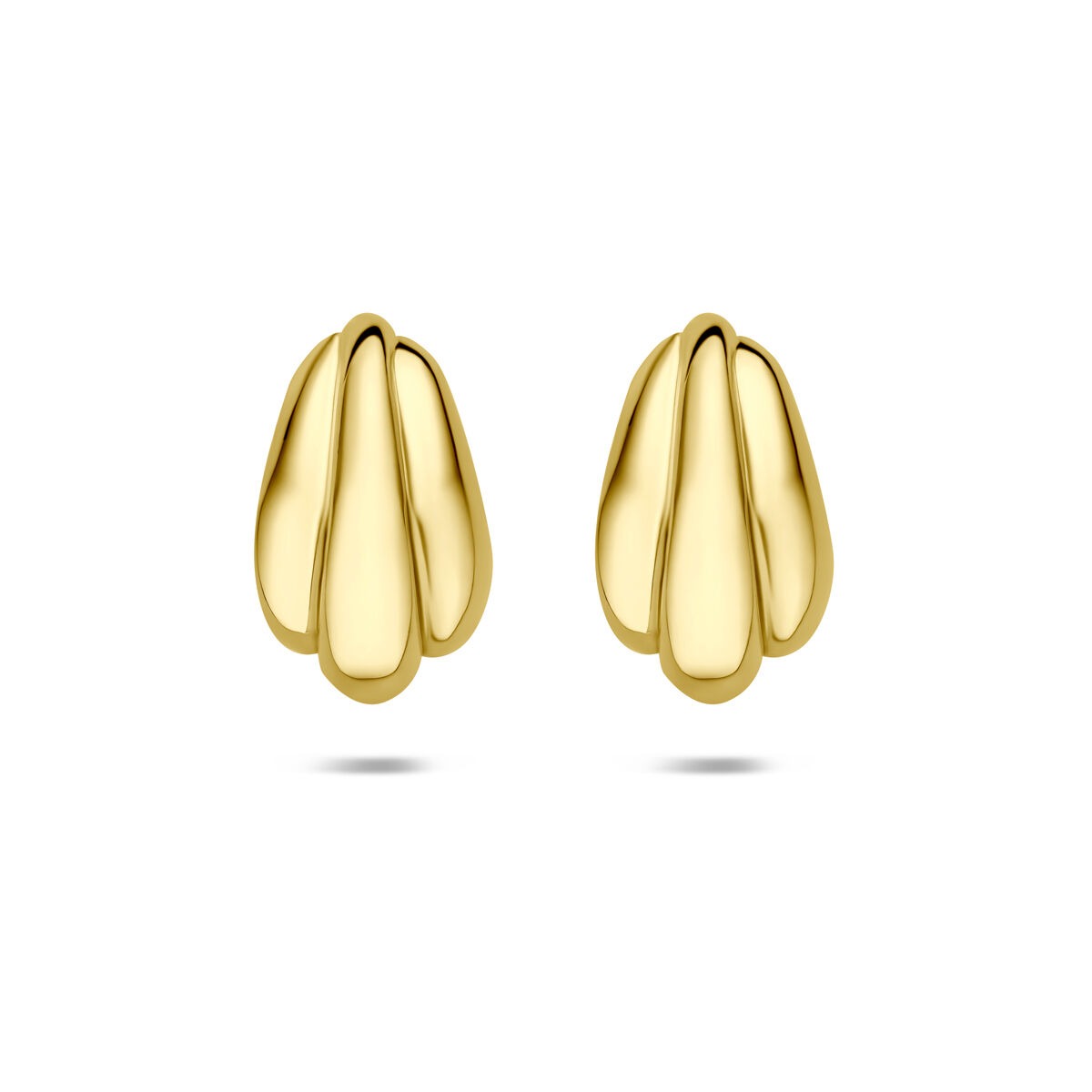 Pendientes de botón dorados de plata 925 con forma de pétalos, miden 16,5 x 10 mm.