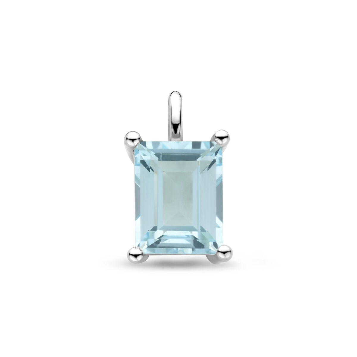 Colgante de plata rodiada con topacio azul cielo, forma rectangular, 14,5 x 8,5 mm.