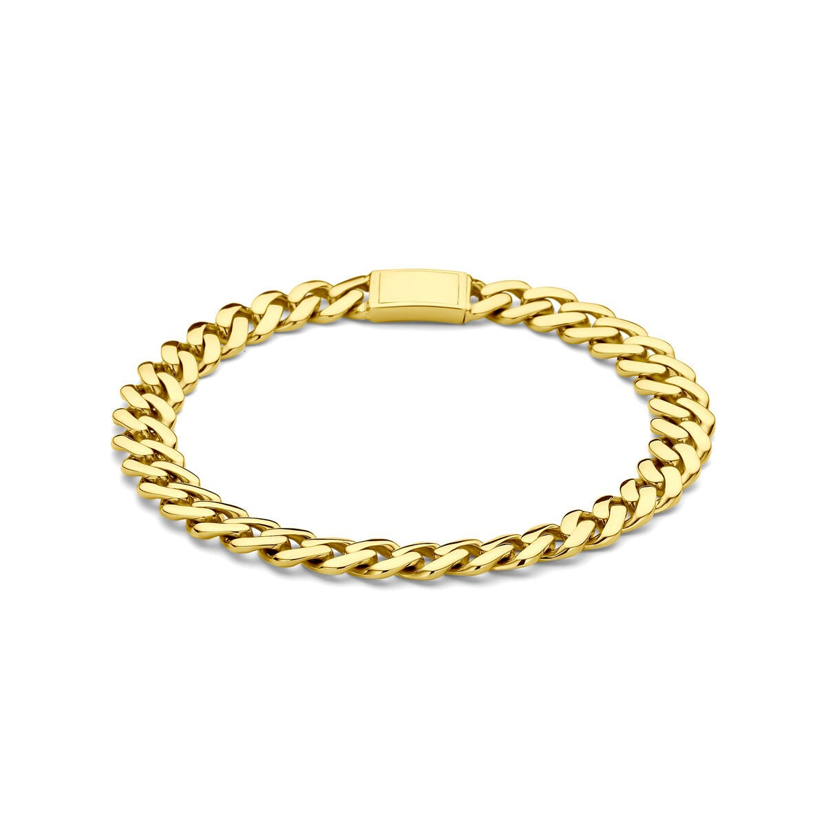 Pulsera gourmet de oro amarillo de 18k, diseño unisex con eslabones trenzados.