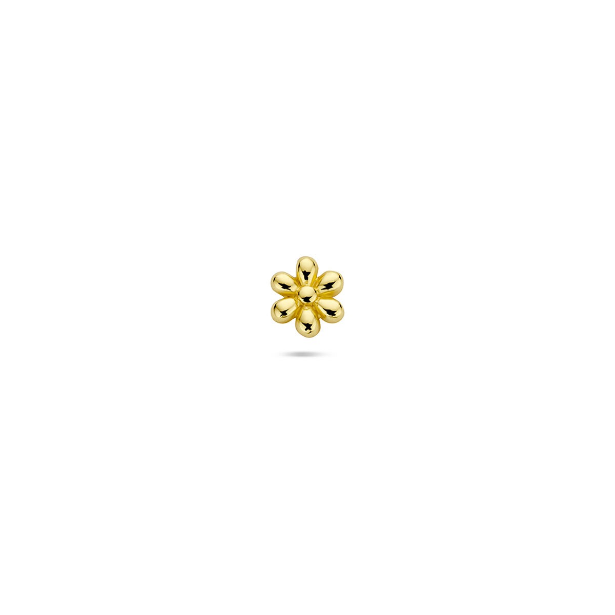 Pendiente de flor en plata de ley 925, con acabado dorado y diseño de fondo plano.