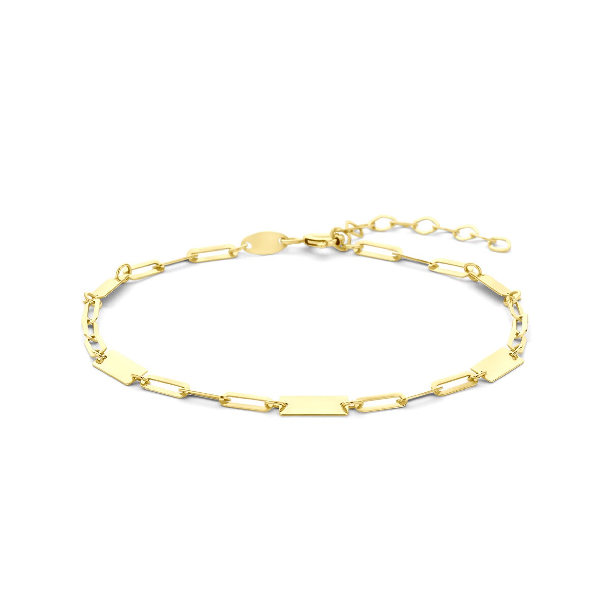 Pulsera de oro amarillo de 9 quilates con placas estilizadas y cierre ajustable.