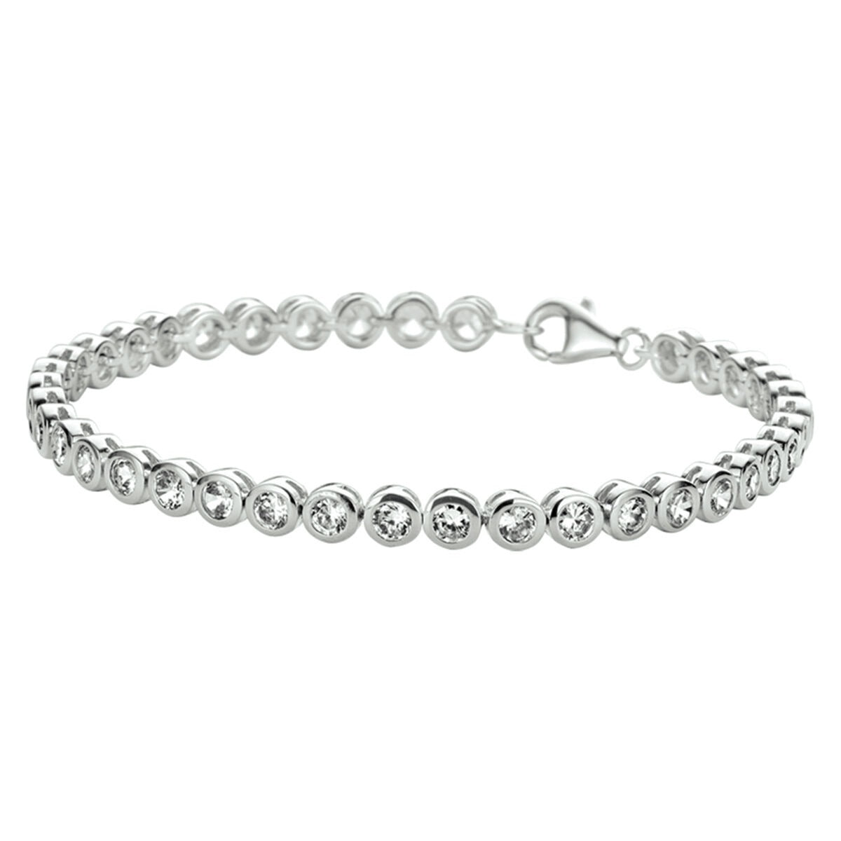 Pulsera de tenis plateada con circonitas, diseño refinado y brillante.