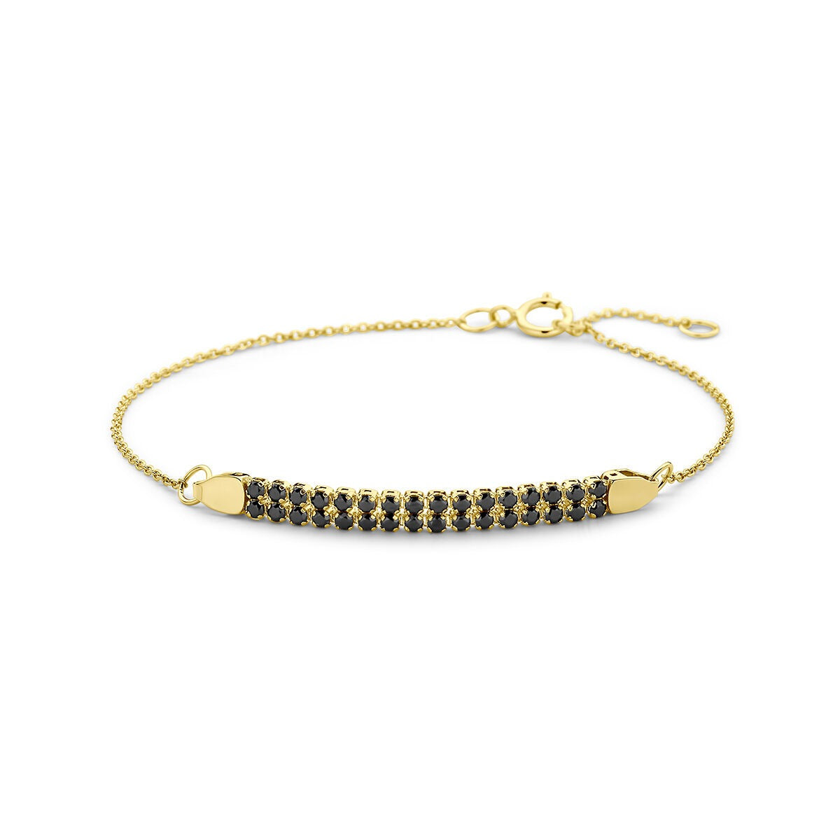 Pulsera de dama de oro amarillo de 14k con spinel negro en el centro.