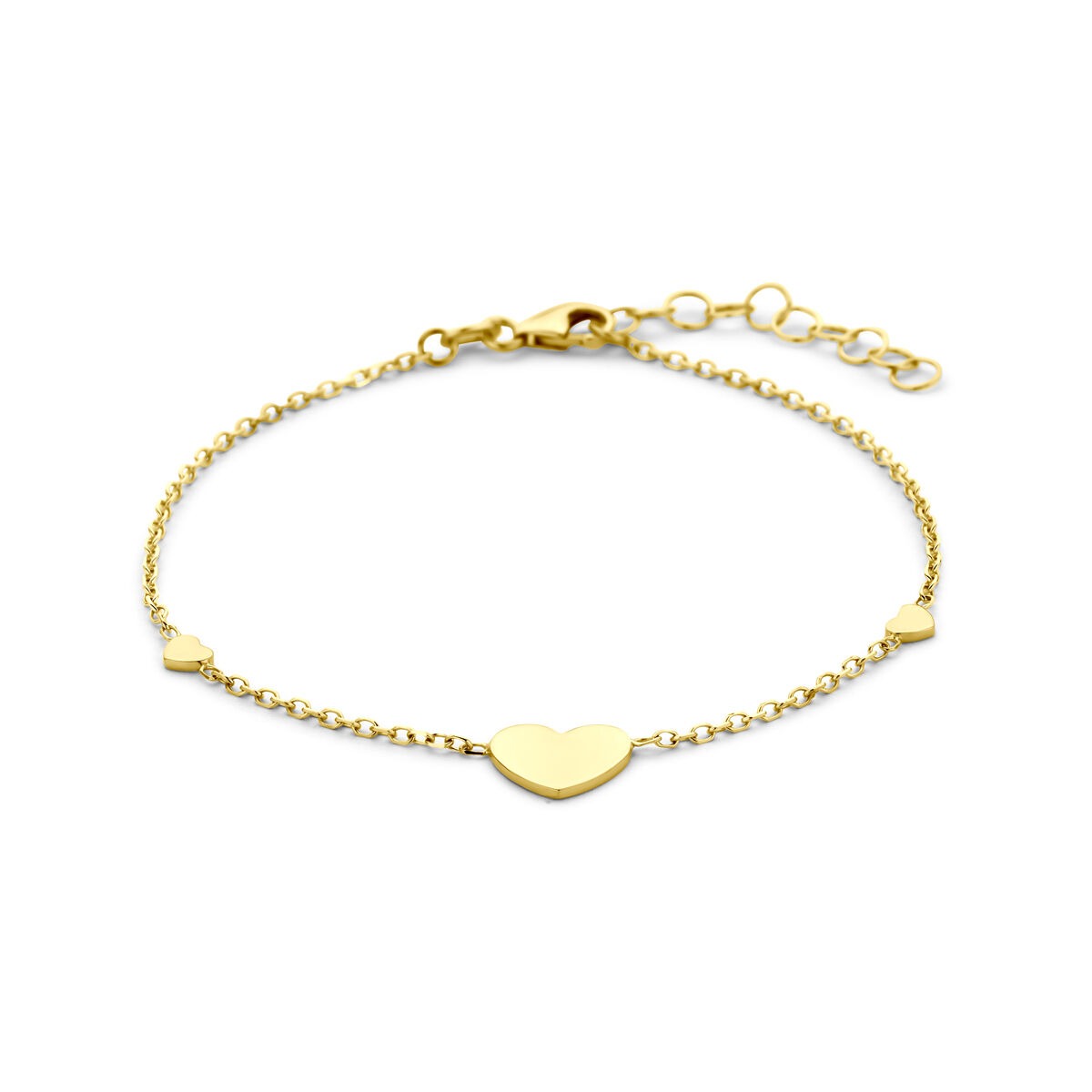Pulsera de oro amarillo de 14k con corazones en el diseño.