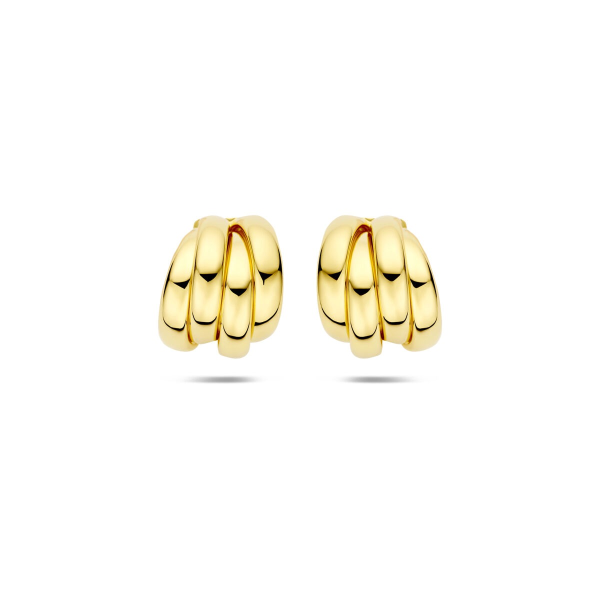 Pendientes de aro dorados de plata 925, con un diseño ondulado y dimensiones de 15 x 12.5 mm.