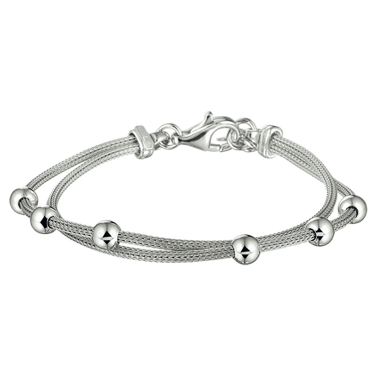 Pulsera de plata rodiada 925 con bolitas en dos hilos entrelazados.