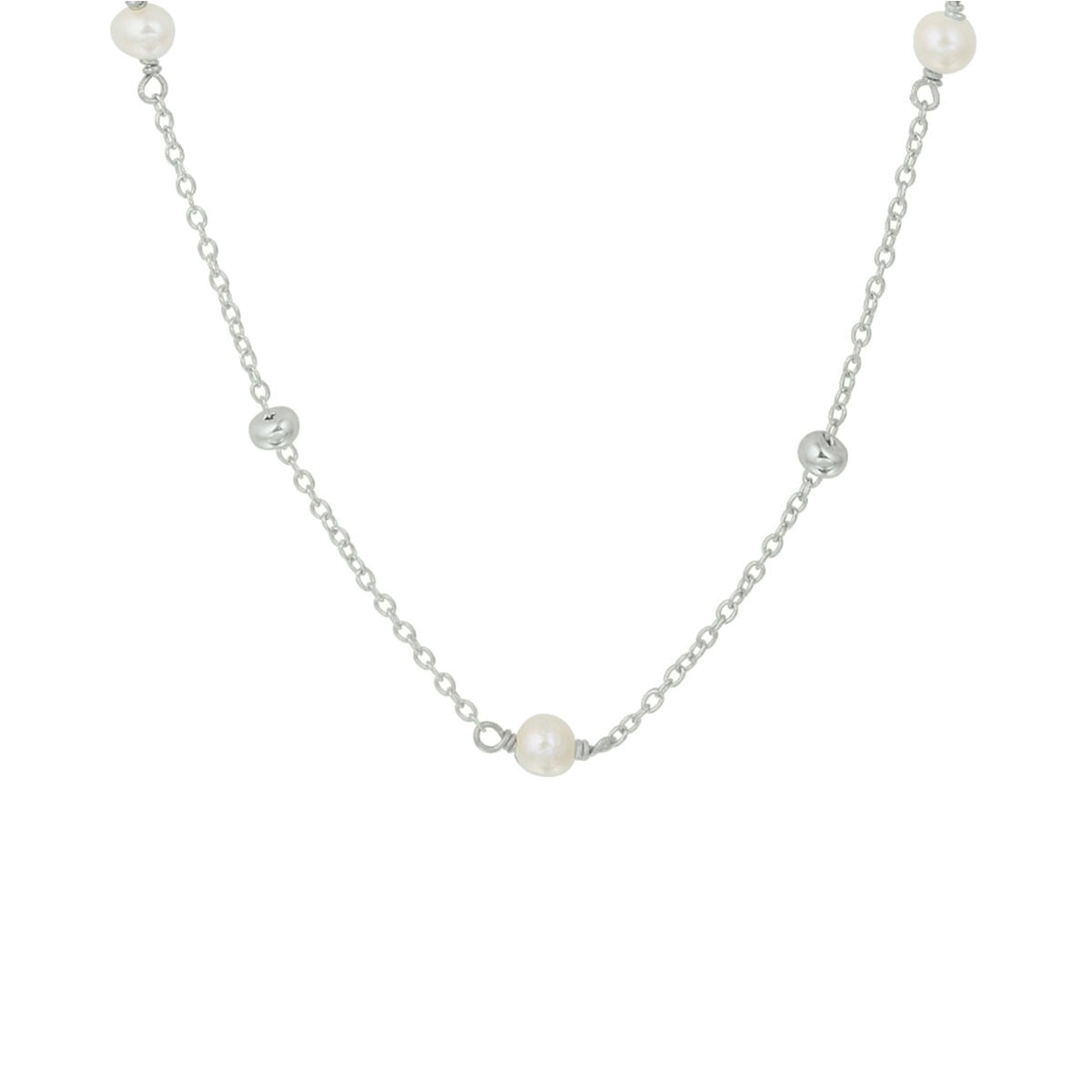 Collar de perlas de 41 + 4 cm en plata rodiada con detalles brillantes.
