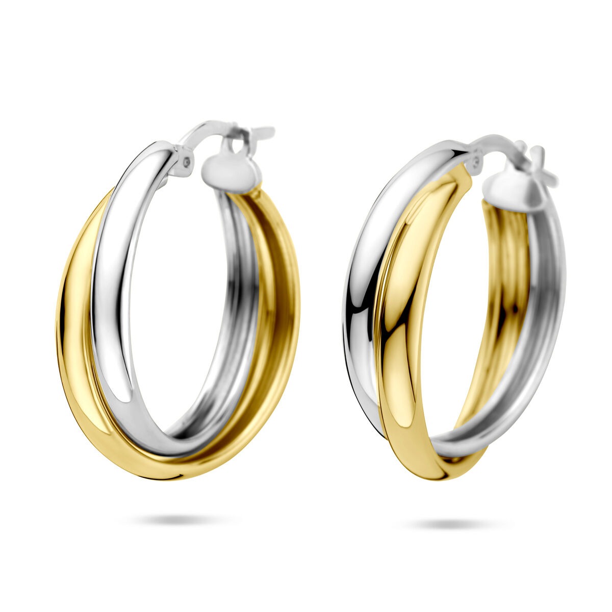 Pendientes de aro bicolores en plata 925, con acabado dorado y rodiado, de 23.5x6 mm.