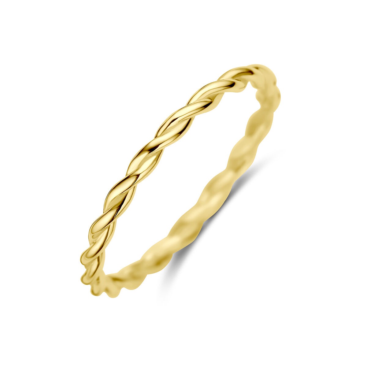 Anillo de oro amarillo de 9 quilates con diseño trenzado y acabado pulido.