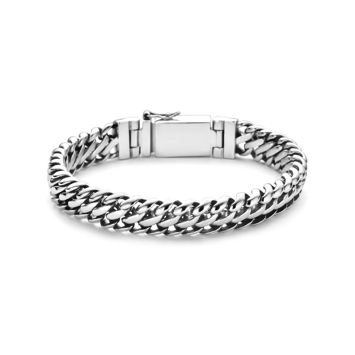 Pulsera de caballero de plata oxidada con eslabones gourmet dobles de 11 mm.