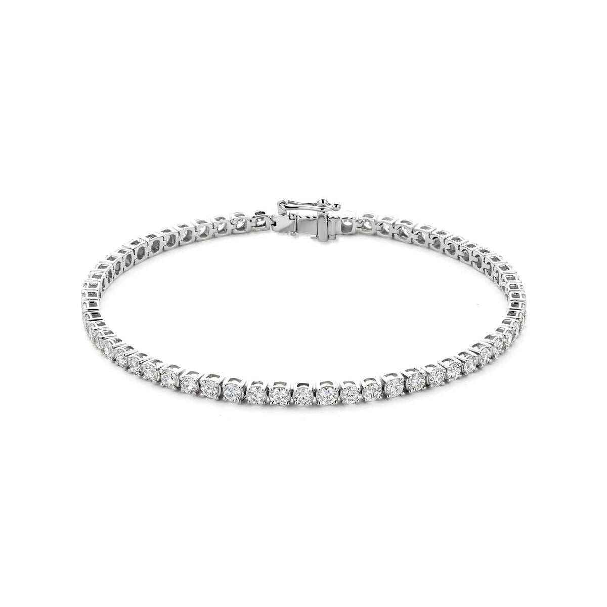 Pulsera de tenis de oro blanco de 14k con diamantes cultivados en laboratorio.