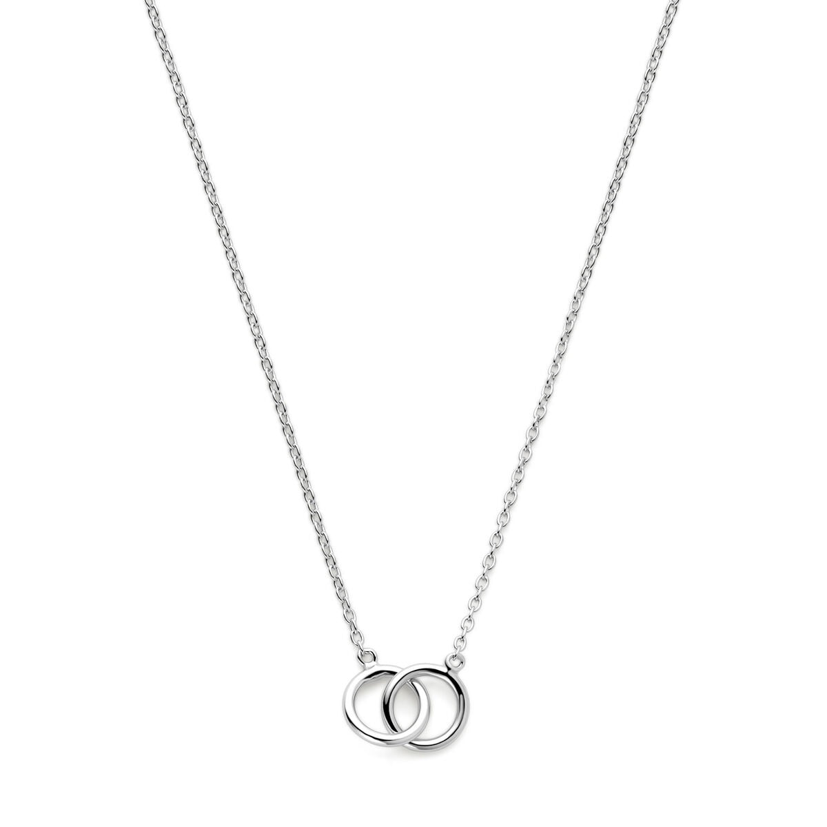 Collar de anclaje en plata con círculos entrelazados y acabado en rodio.