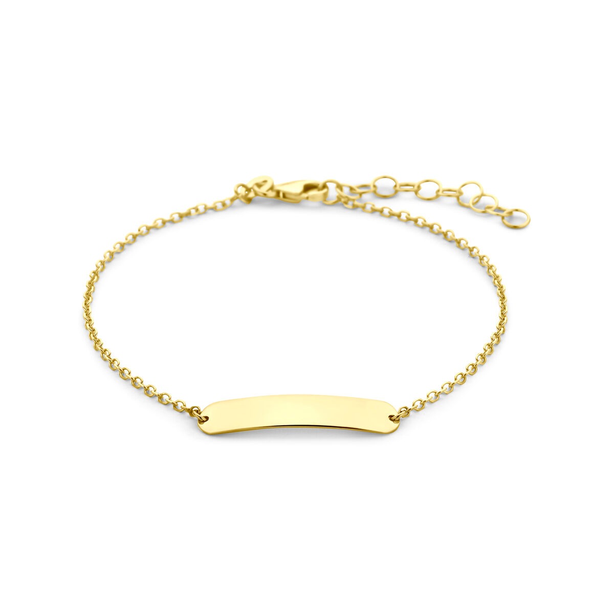 Pulsera de grabado en oro amarillo de 9 quilates con cadena delicada.