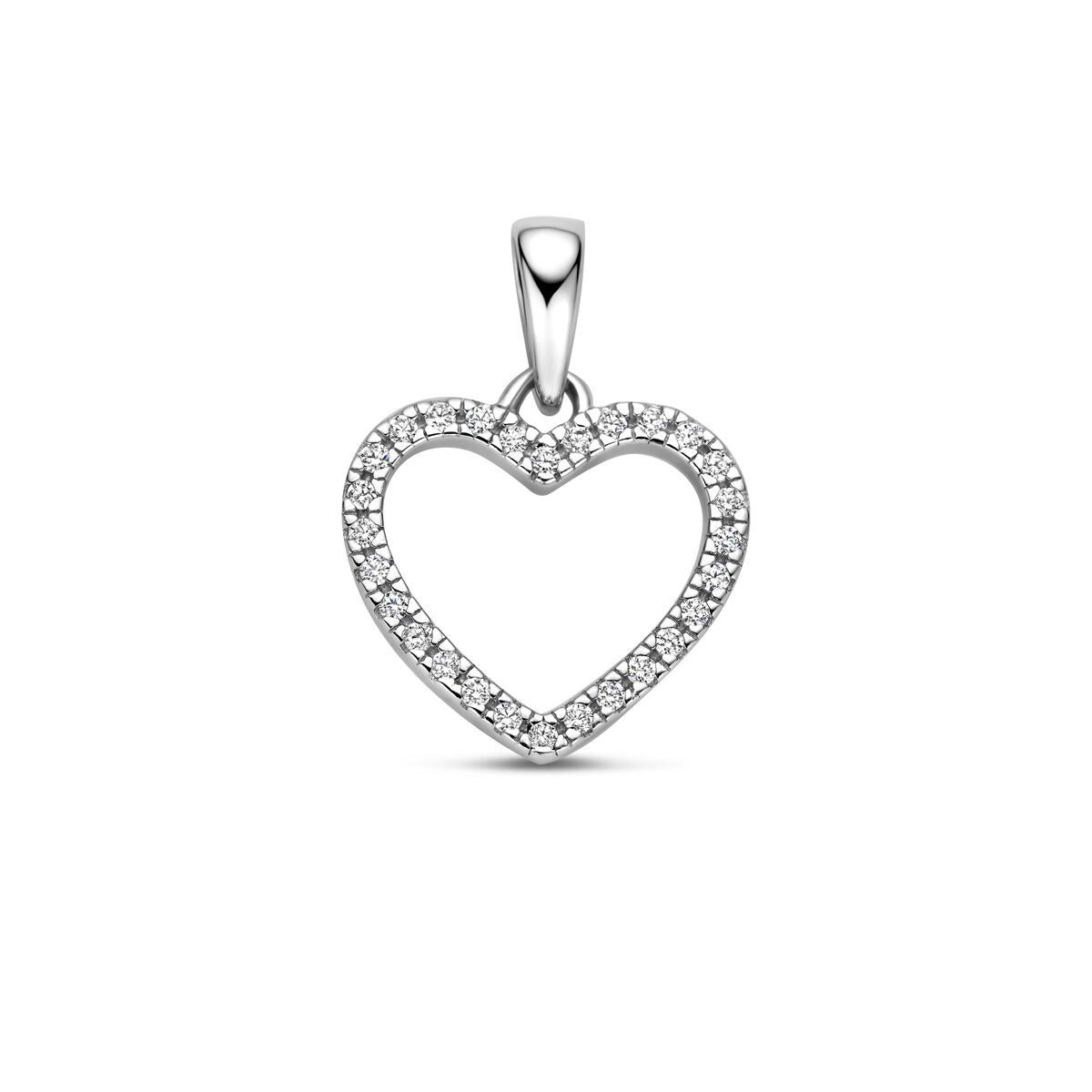 Colgante de plata 925 con forma de corazón, decorado con circonitas brillantes.