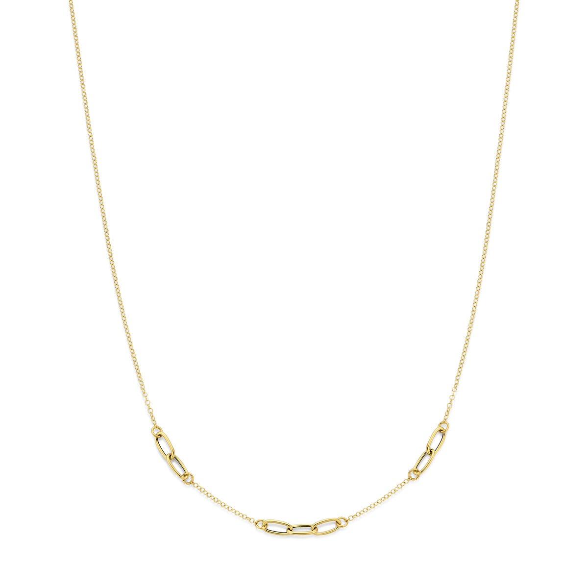 Pulsera de oro amarillo de 14k con cierre de anillo de resorte y eslabones alargados.
