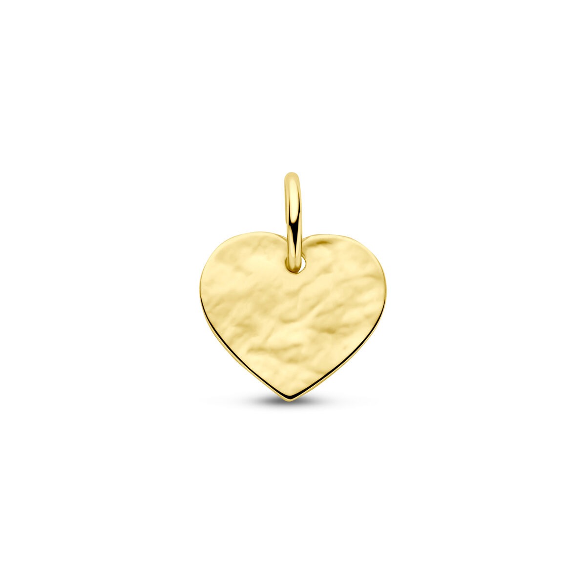 Colgante en forma de corazón de 9k dorado con acabado martillado.