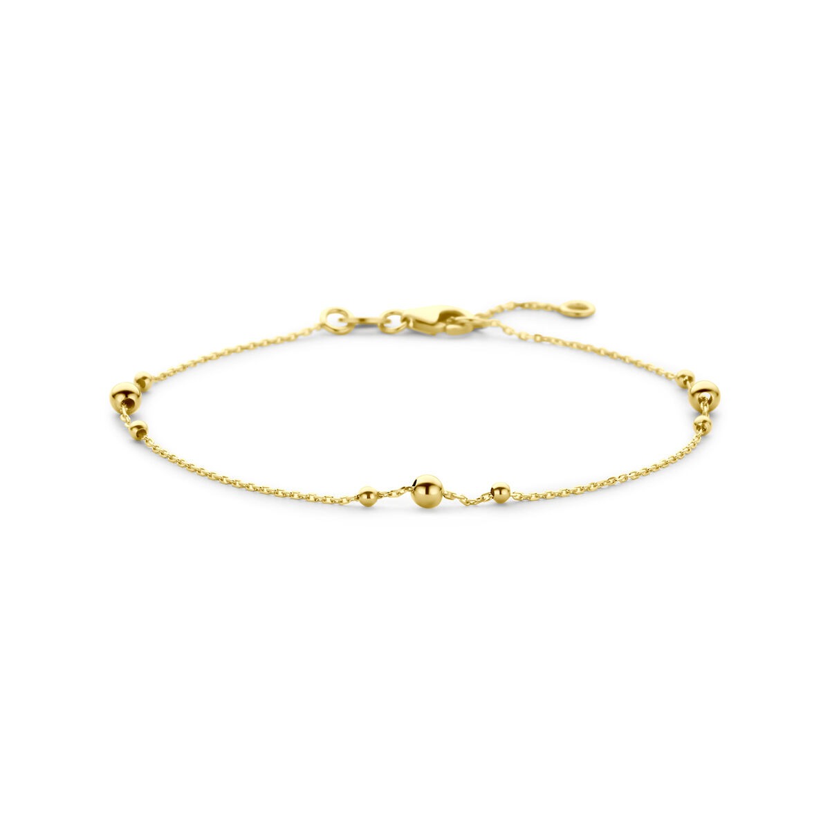 Pulsera de oro amarillo de 14 quilates con bolitas decorativas.