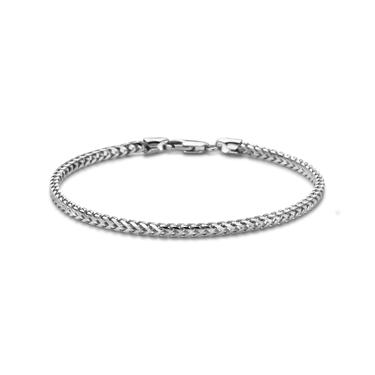 Pulsera de hombre de plata, con acabado rodiado, de 2,8 mm de grosor y diseño de trenza.