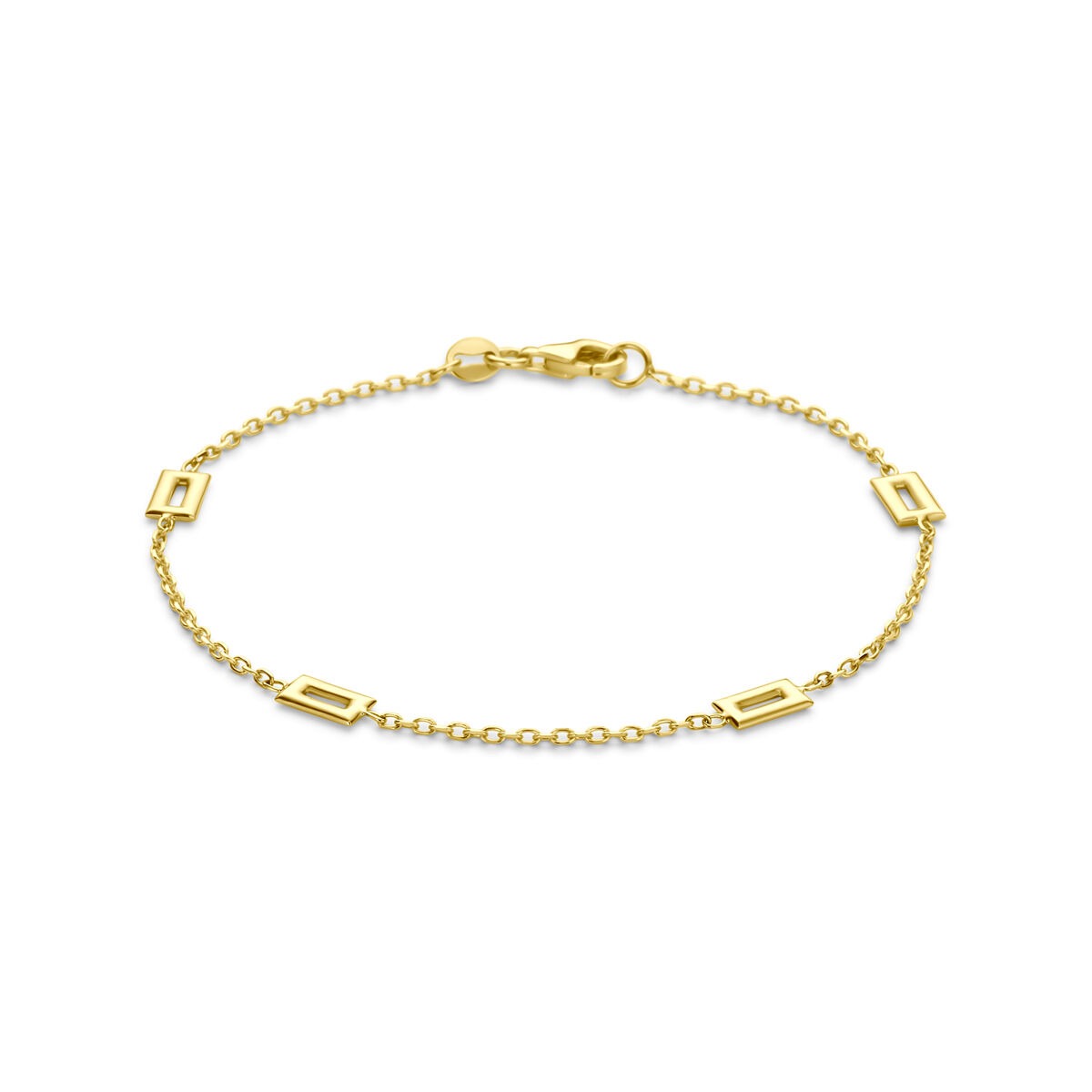 Pulsera de oro amarillo de 14k con eslabones juguetones y cierre de langosta.