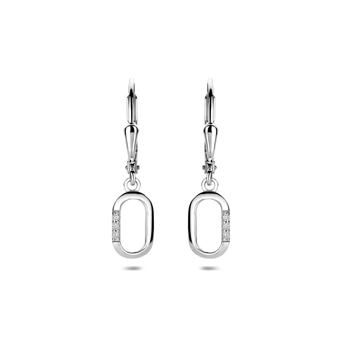 Pendientes largos de plata con diseño de entorno, adornados con circonitas, de 25 mm.