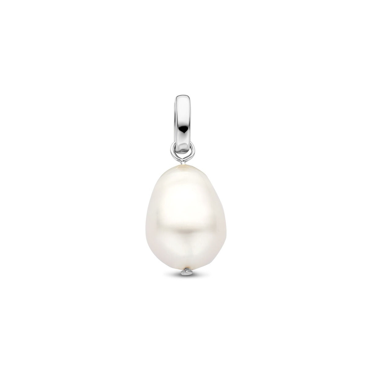 Colgante de plata rodiada con perla de forma irregular de 20 mm.