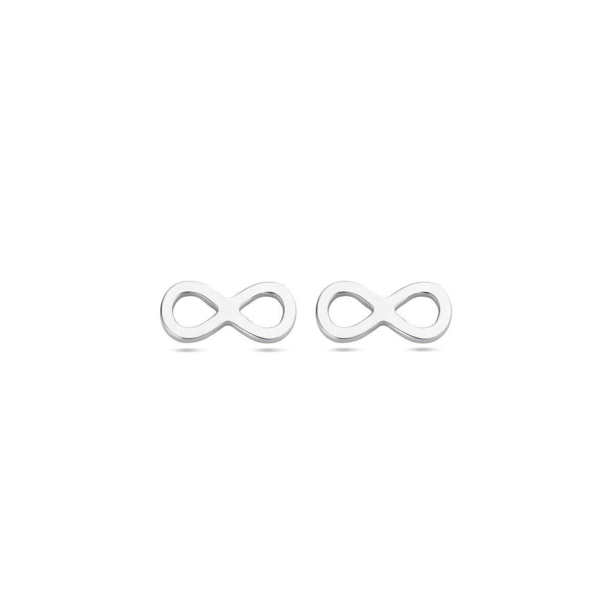 Pendientes de plata con diseño de infinito, acabados en rodio.