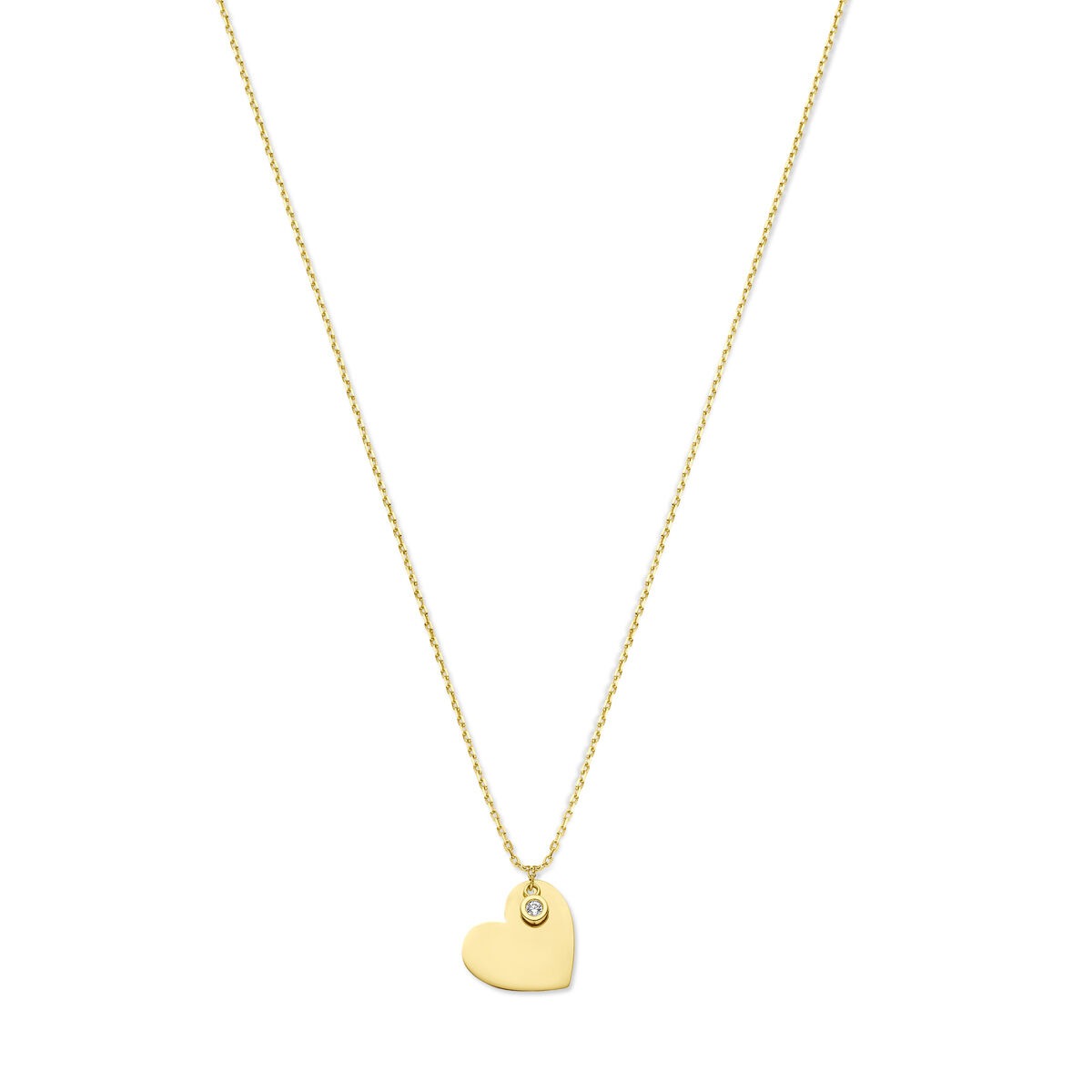 Collar de oro amarillo de 14k con colgante en forma de corazón y zirconia.