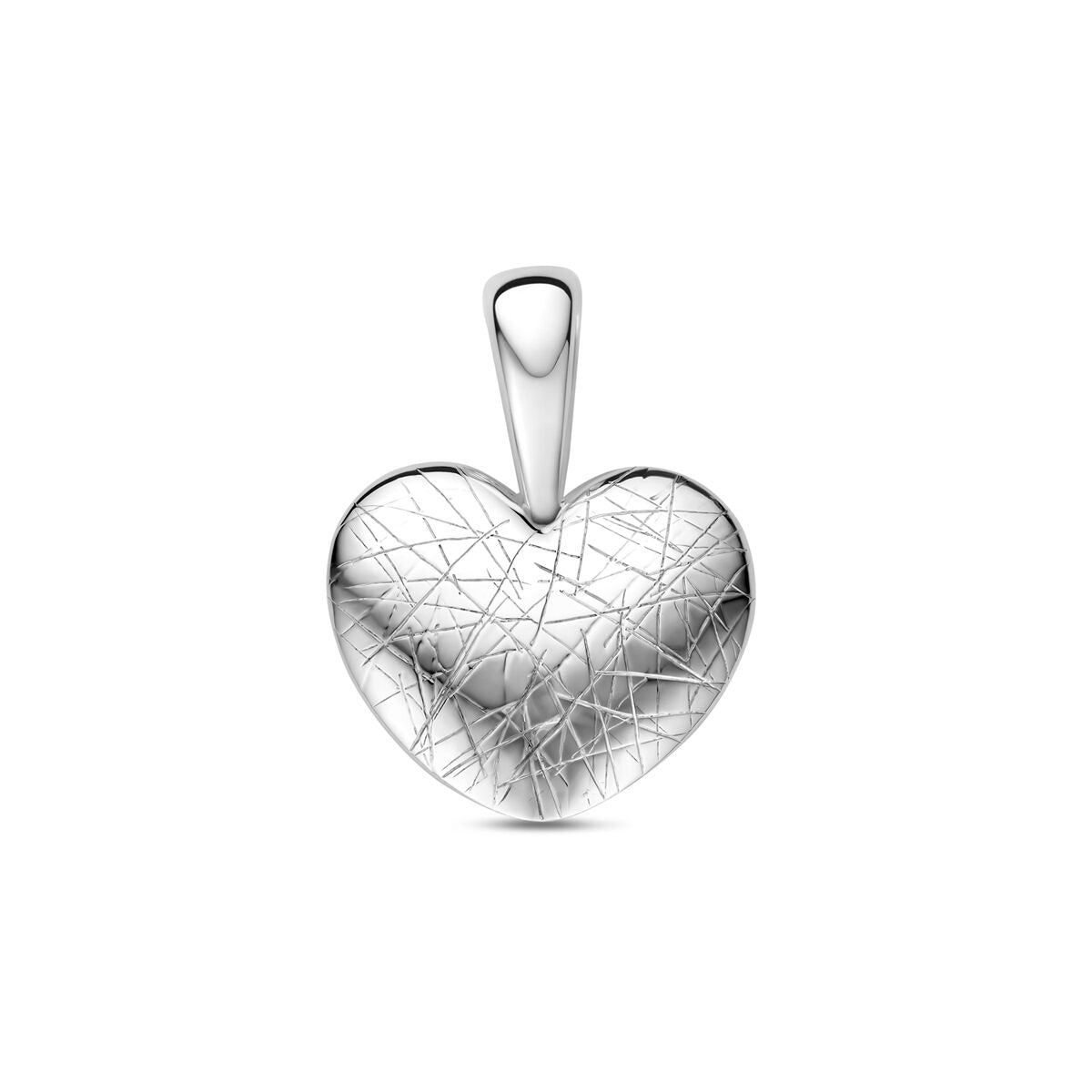Colgante de corazón de plata 925 con acabado rodiado y diseño texturizado.