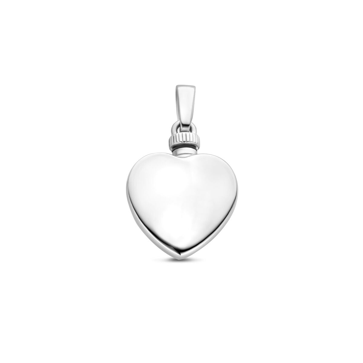 Colgante en forma de corazón en plata de 925, con acabado pulido y tapa en la parte superior.