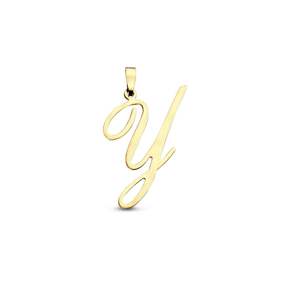 Colgante de letra "y" en oro amarillo de 14 quilates con un diseño elegante y curvado.