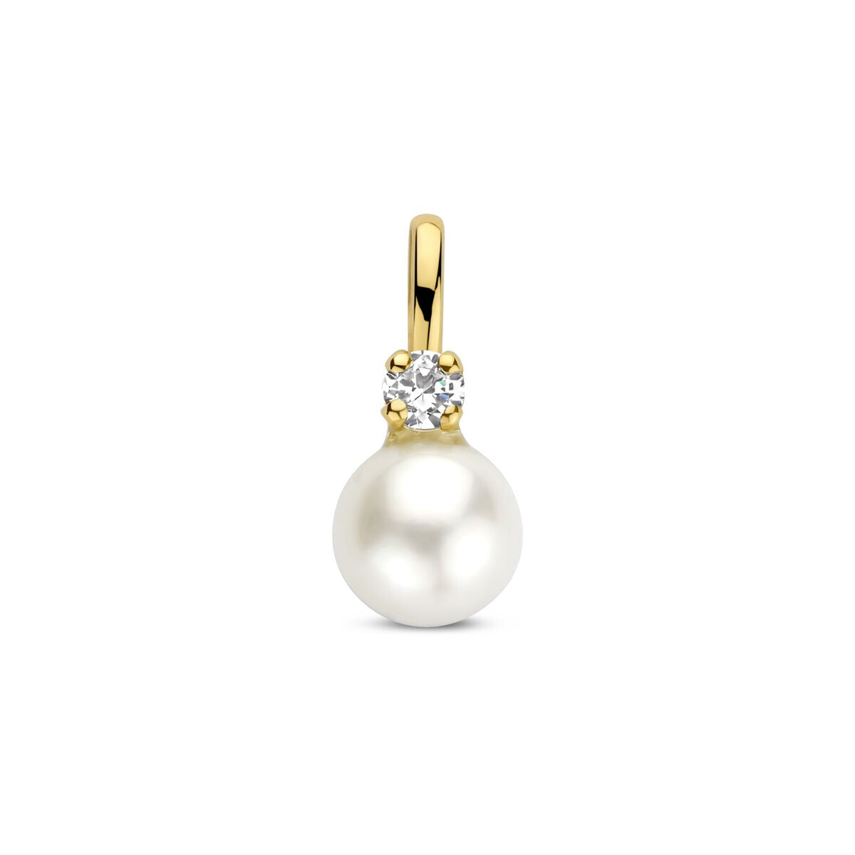 Colgante de oro amarillo de 9k con perla de agua dulce y circonita.