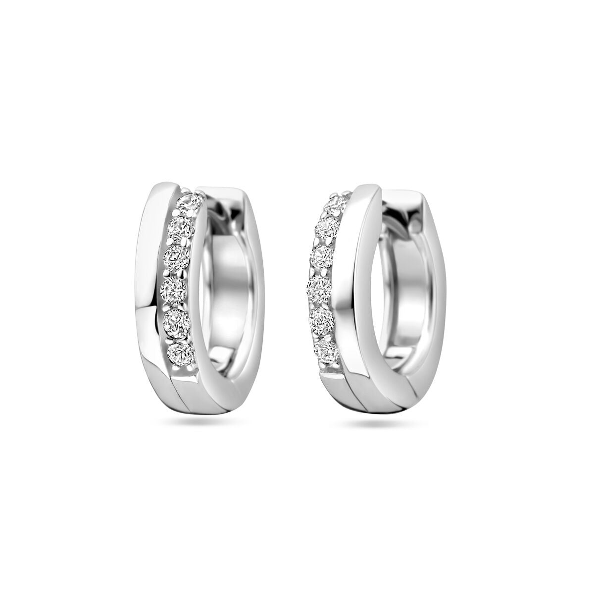 Pendientes de aro de plata con circonitas, acabado en rodio, en set.