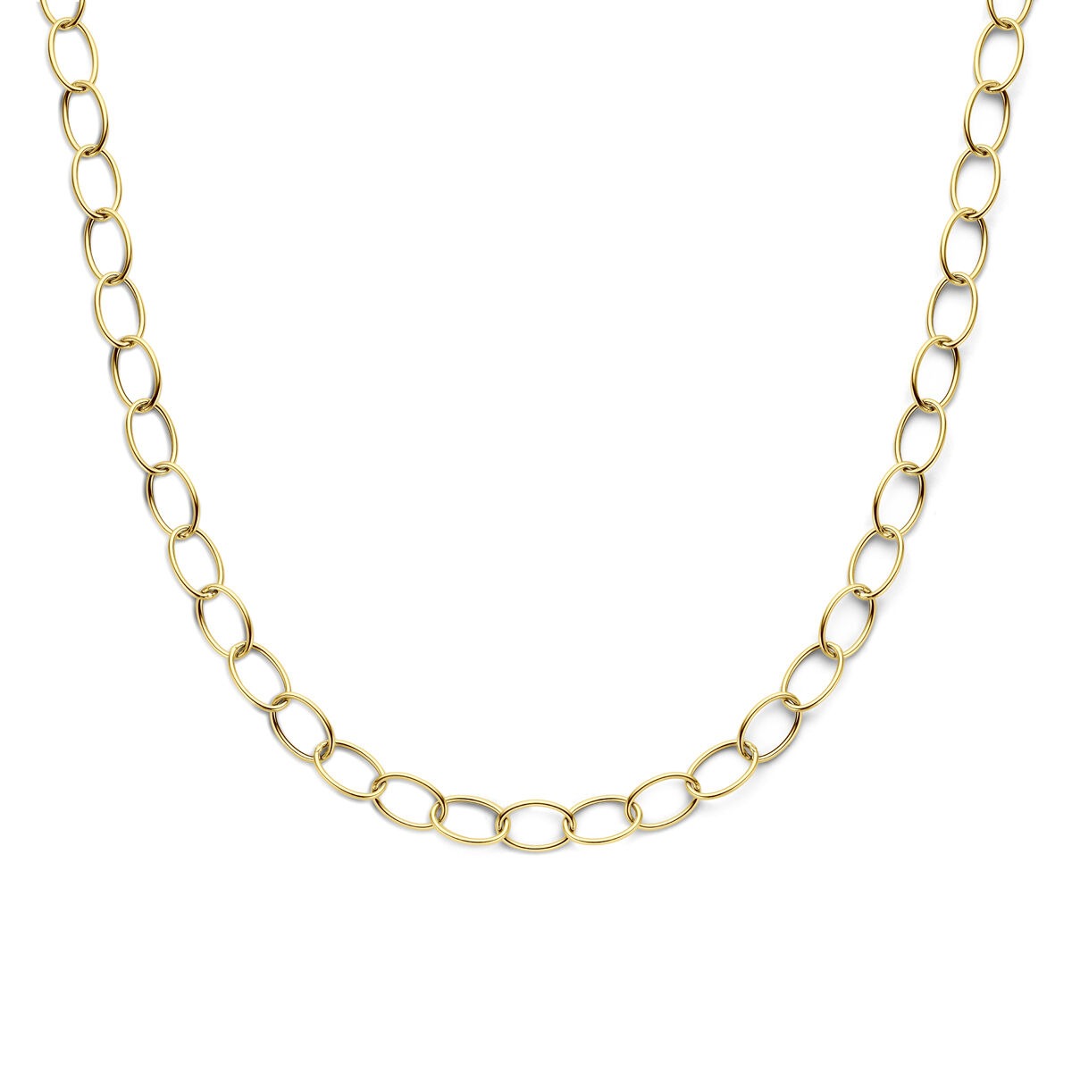 Collar de dama de oro amarillo de 14k con eslabones anchos, longitud de 45 cm.
