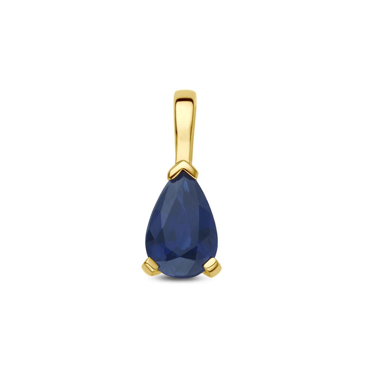 Colgante de oro amarillo de 14k con zafiro en forma de pera.