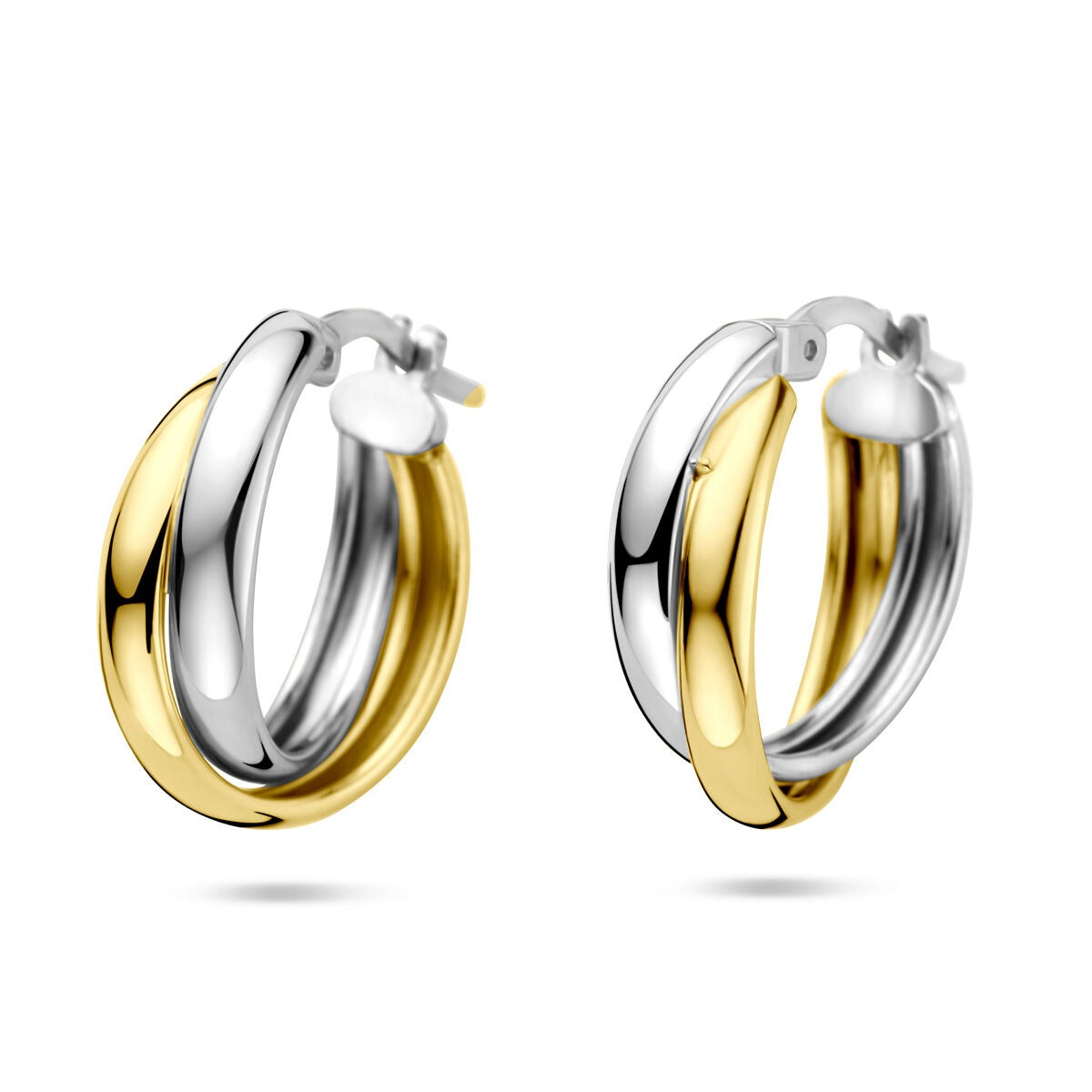 Pendientes de aro bicolores de plata 925, con acabado dorado y rodiado, de 19.5x6.5 mm.