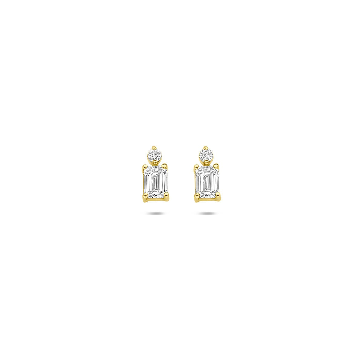 Pendientes de oro amarillo de 14k con diamantes lab-grown en corte esmeralda.