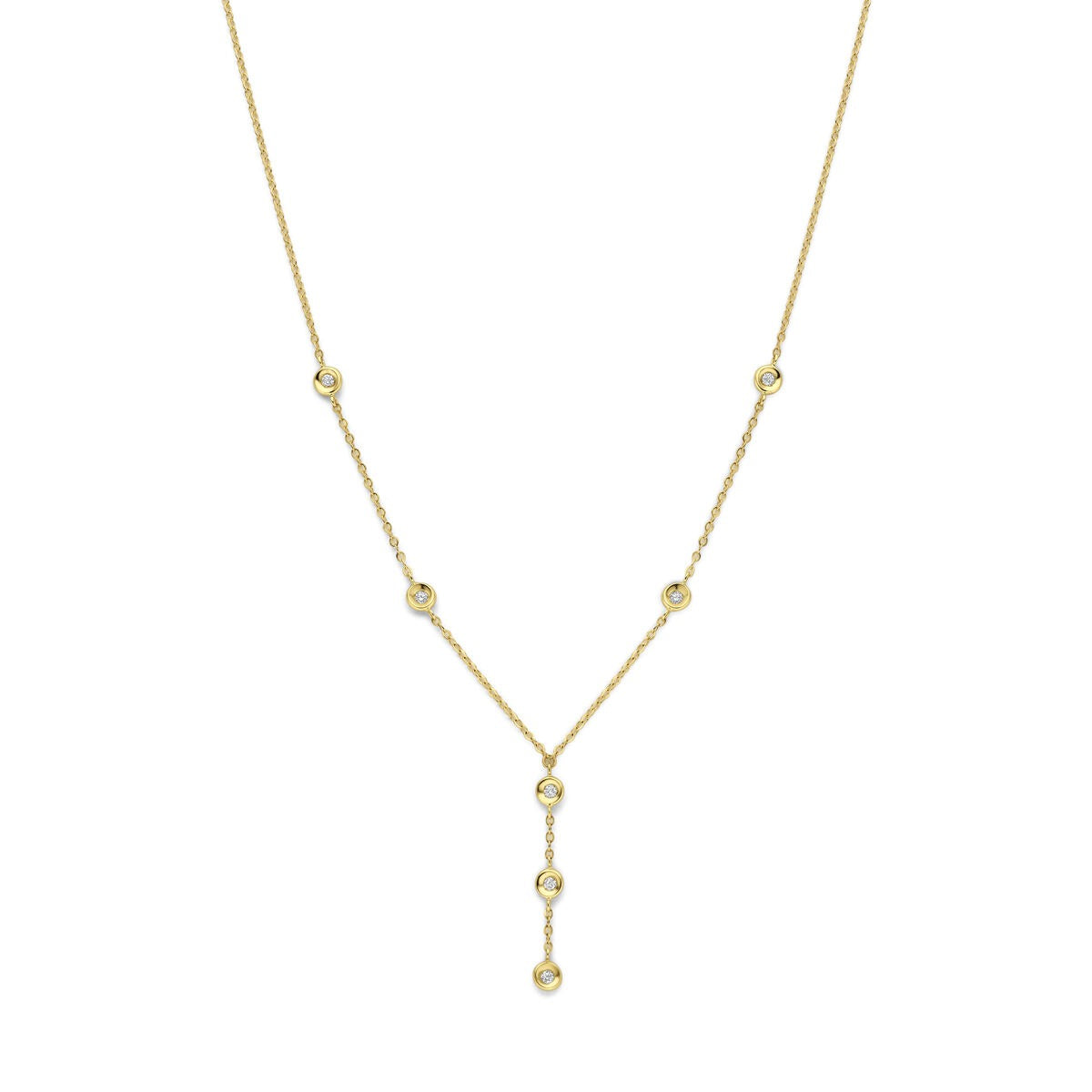 Collar de oro amarillo de 14k con diamantes de 0,21 ct en un diseño delicado.