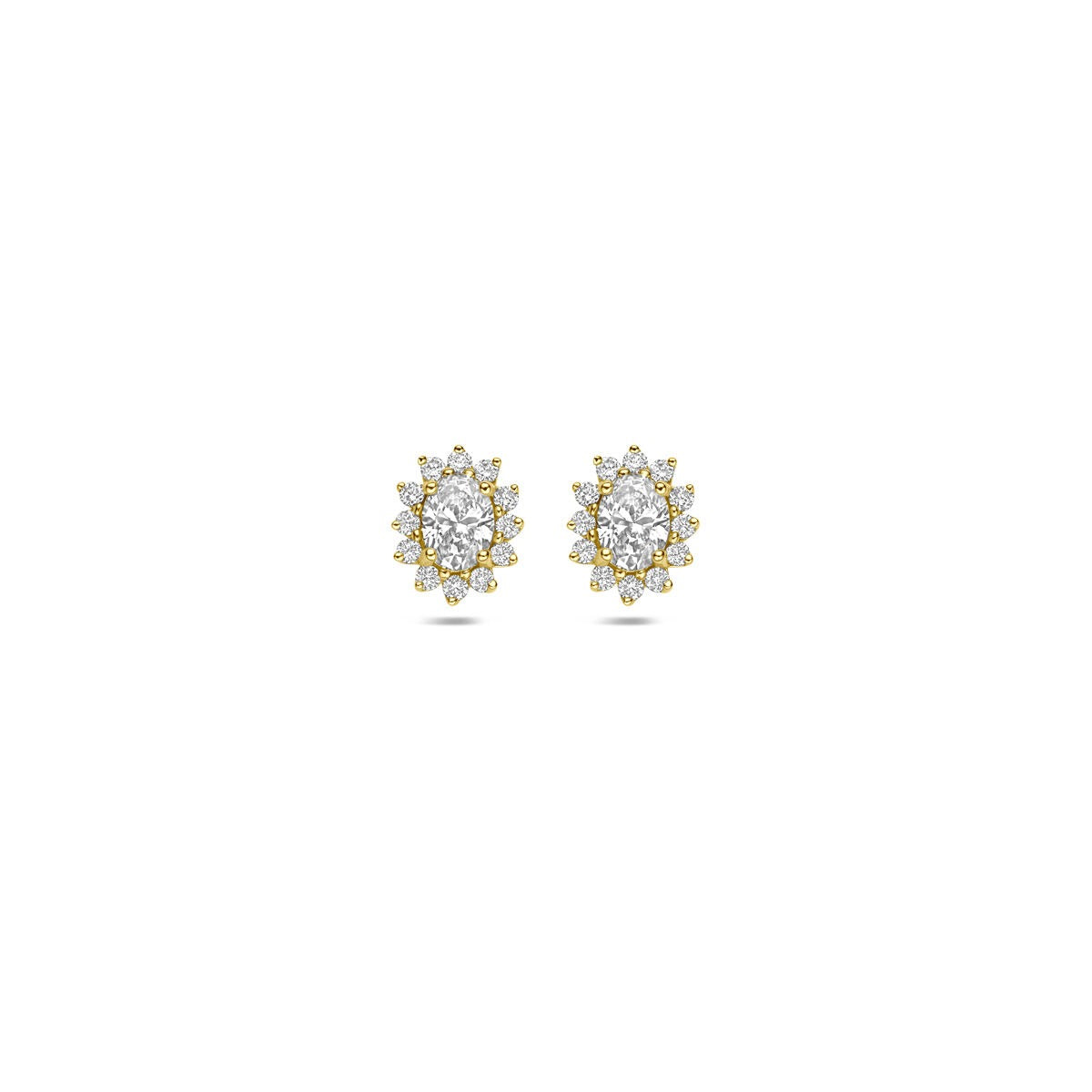 Pendientes de oro amarillo de 14k con diamantes lab-grown de 0,43 ct en forma de flor.