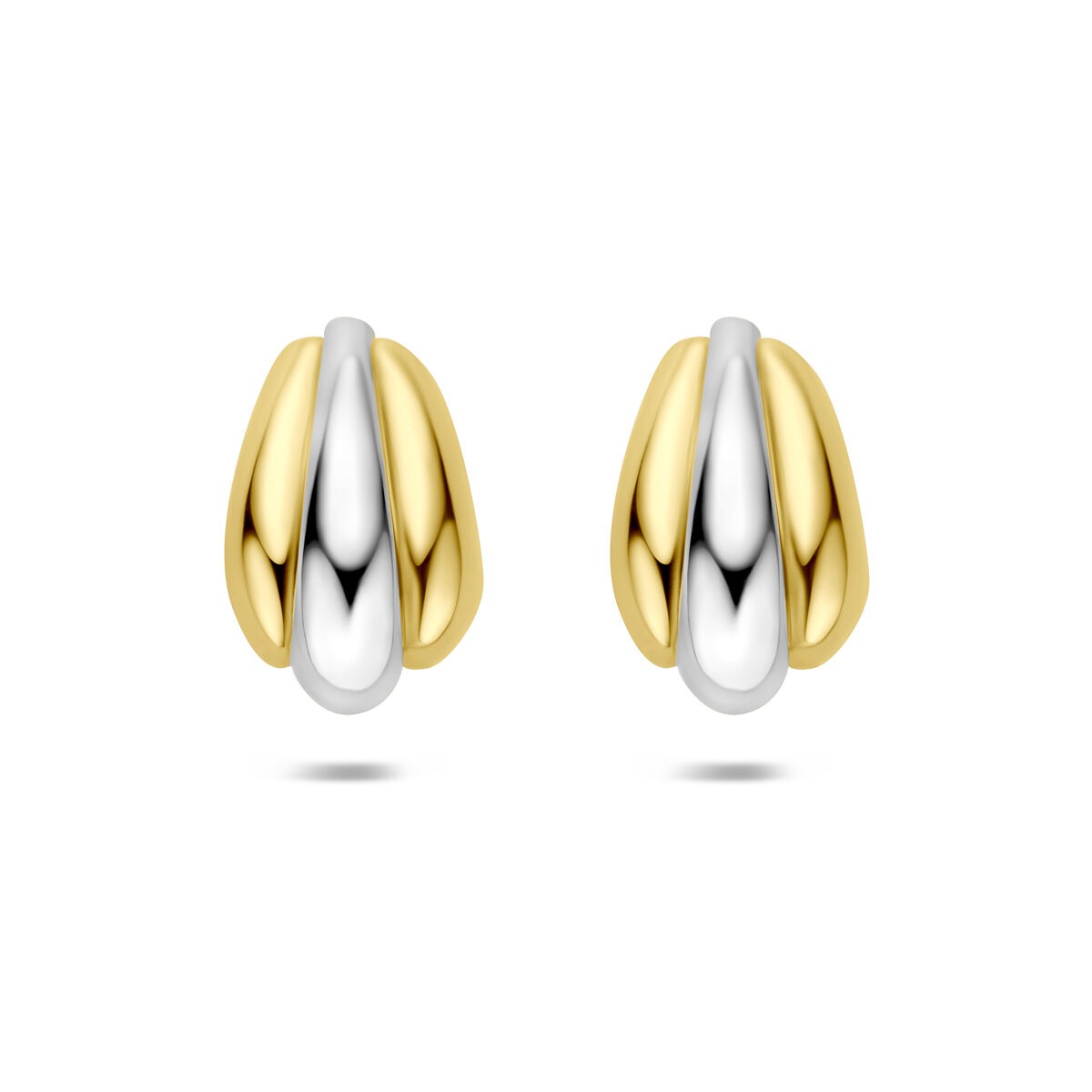 Pendientes de aro en plata 925, bañados en oro y rodiados, con forma ovalada y tamaño 16,5 x 10 mm.