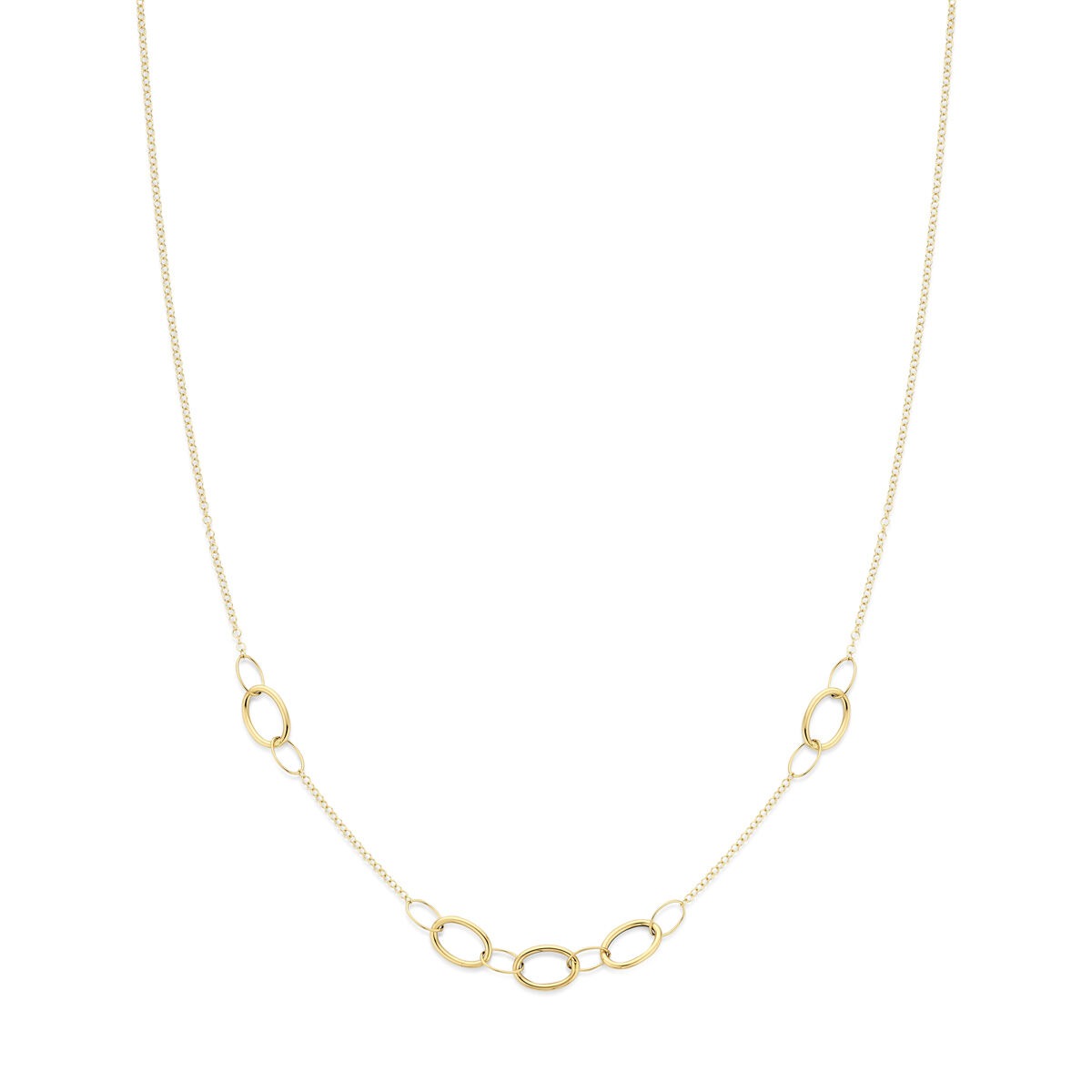 Pulsera de oro amarillo de 14k con cierre de anillo de resorte y eslabones ovalados.