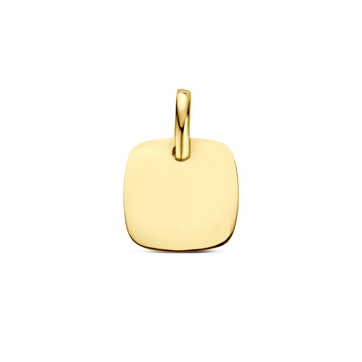 Colgante cuadrado de oro amarillo de 14 quilates, con superficie lisa y brillante.