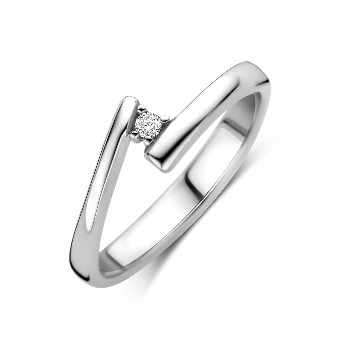 Anillo de mujer de plata rodiada 925 con zirconia, diseño moderno y acabado brillante.