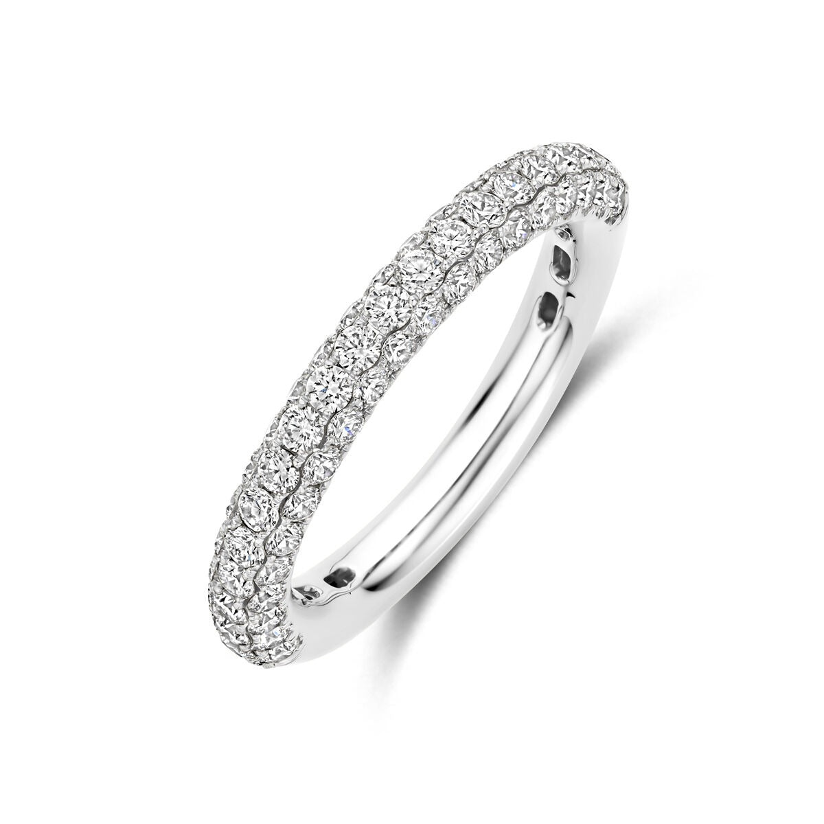 Anillo de oro blanco de 14k con diamantes de 1.24 ct, con pavé brillante.