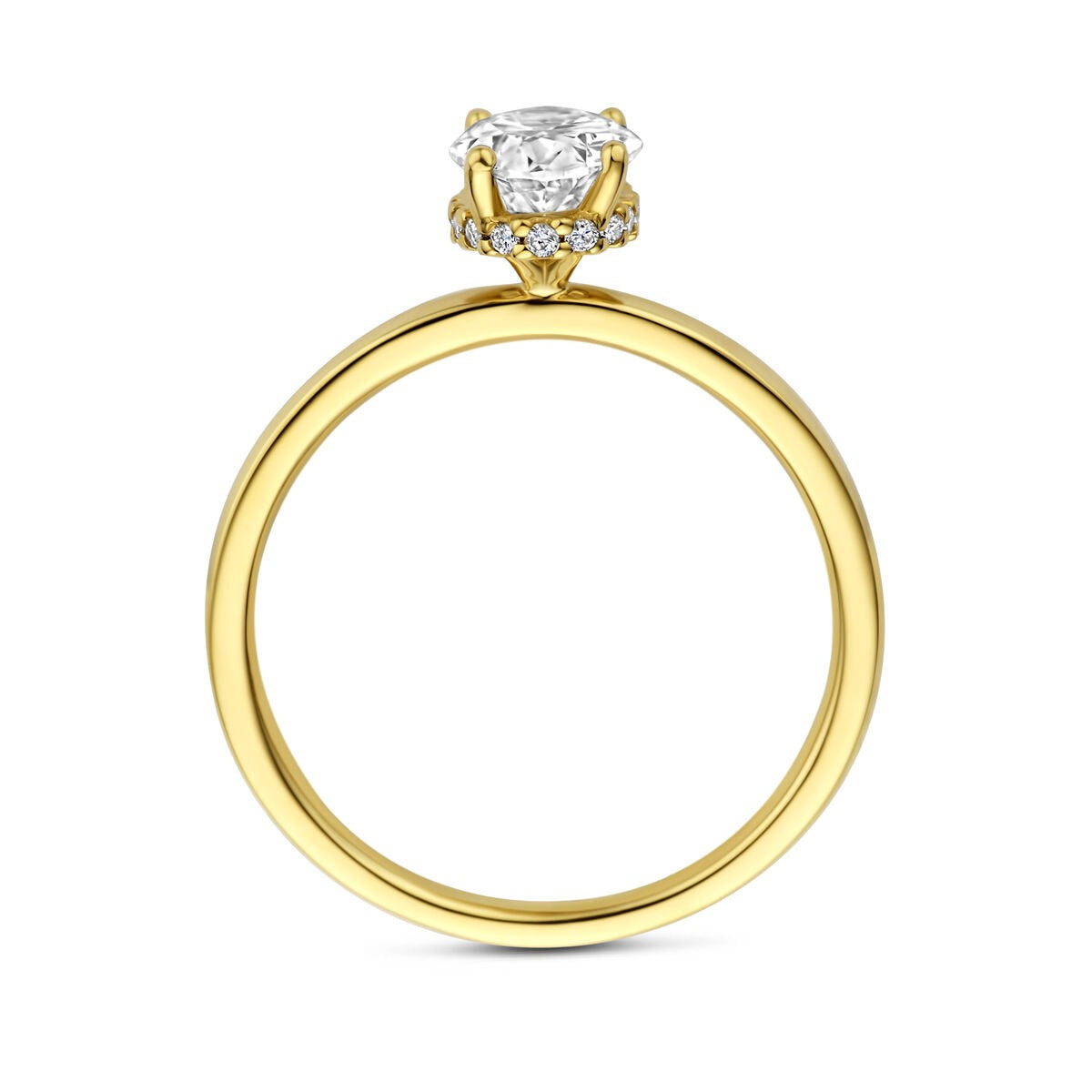 Anillo de oro amarillo de 14k con diamante lab grown ovalado