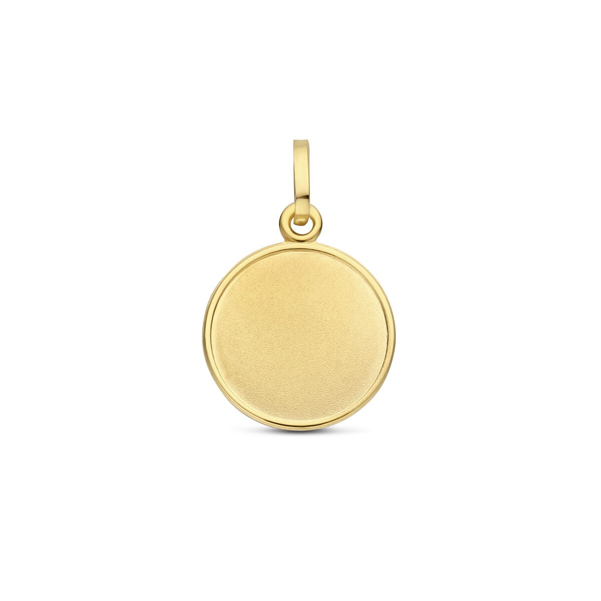 Colgante de oro amarillo de 14k, circular y liso, ideal para grabados personalizados.